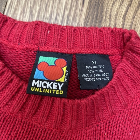 Vintage 90s Disney Mickey Unlimited Mickey Mouse Wool Blend Red Pullover Sweater - Picture 3 of 9
